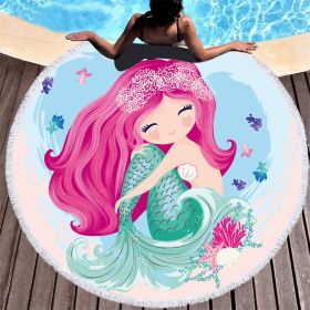 Cartoon pink mermaid microfiber round beach towel (Option: C1-150X150cm)