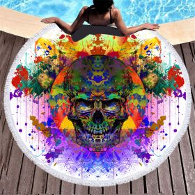 Skull print with tassel round beach towel (Option: 2style)