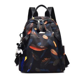 Anti-thief Feather Print Women Backpack Waterproof Travel Casual Schoolbag (Color: Orange feathers)